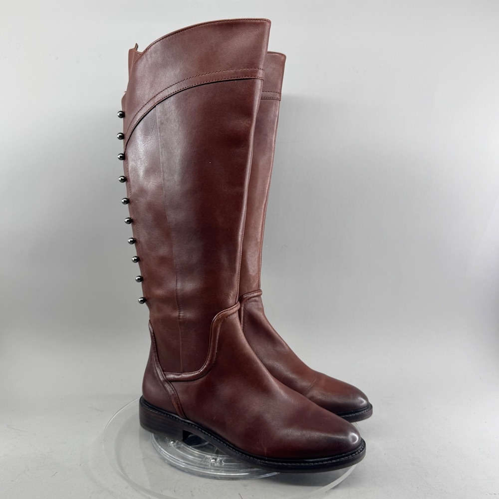 Gianni Bini Leather Riding Boots Studded Knee High Brown Size 8.5 Wide Calf